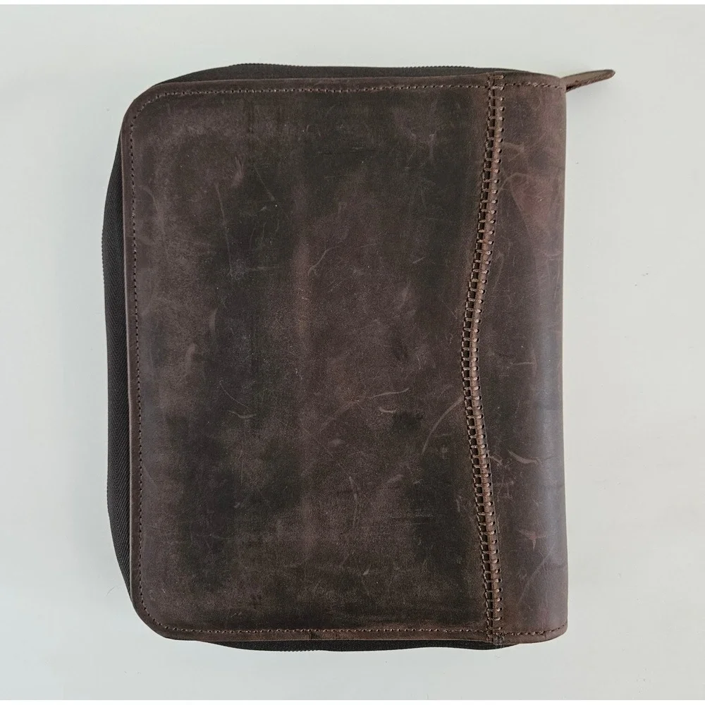 Vtg Day-Timer Tech Organizer Brown Genuine Leather Planner Zip 7 Rings PDA